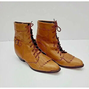 Durango Oxford Kiltie Lace Up Boots Women's Size 7 M Tan Vintage 90's *Flaws